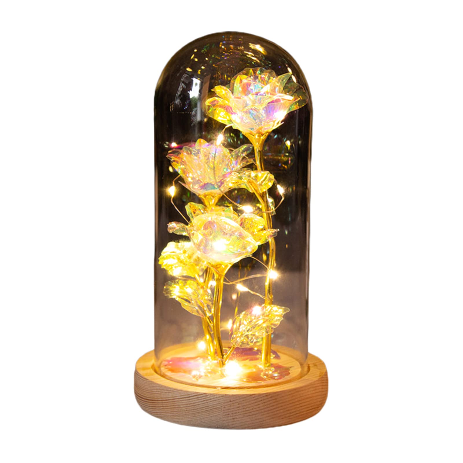 Misss LI Garden Fiore In Cristallo 3D Con Luci LED - Regalo Elegante Con Base Legno E Ricarica USB - 4