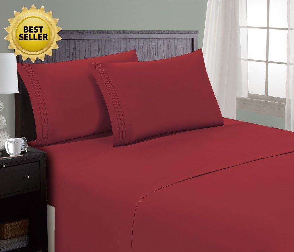 HC COLLECTION 1800 Series Microfiber Sheet & Pillow Case Set(Cal King, Burgundy)
