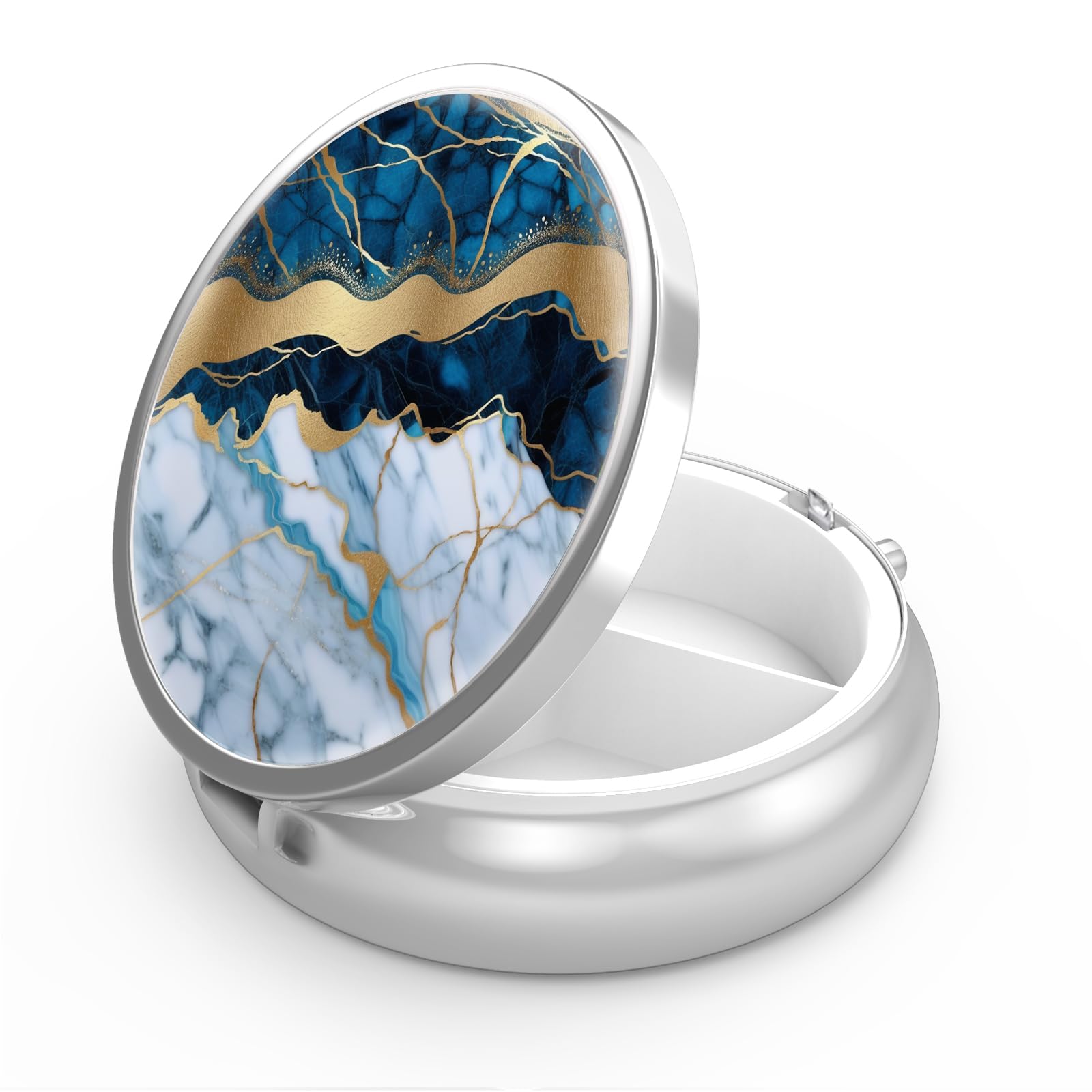 Pill Box 3 Compartment Small Pill Case,Portable for Pocket or Purse Pill Organizer Pill Container Holder to Hold Vitamins, Medication, Fish Oil and Supplements(Almond Blossom)