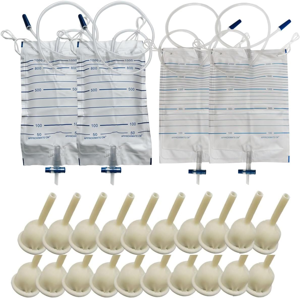 Male Catheter External Self-Sealing Set 20PCS Condom 2PCS 1000ML Urine Bag 2PCS 2000ML Drainage Bag(30mm/1.18 Inch)