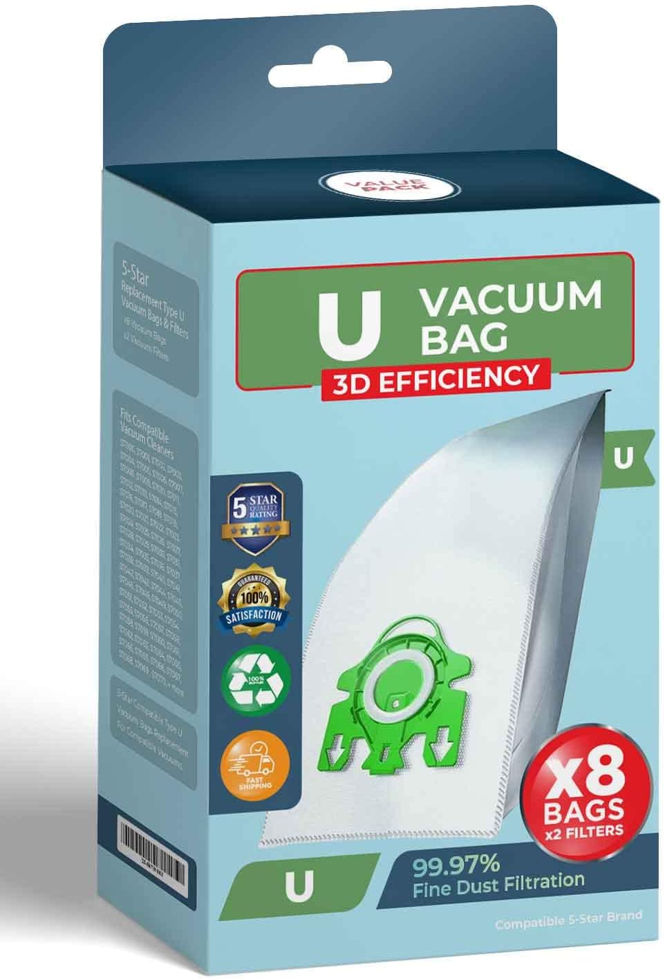 Compatible with Miele S7000-S7999 Upright and Dynamic U1 Series Upright AirClean 3D Efficiency 8 Packs Vacuum Cleaner Bags, Include 1 Pre-Motor and 1 Post-Motor Filters. Compatible with Miele S7000-S7999 Upright and Dynamic U1 Series Upright AirClean 3D Efficiency 8 Packs Vacuum Cleaner Bags, Include 1 Pre-Motor and 1 Post-Motor Filters.