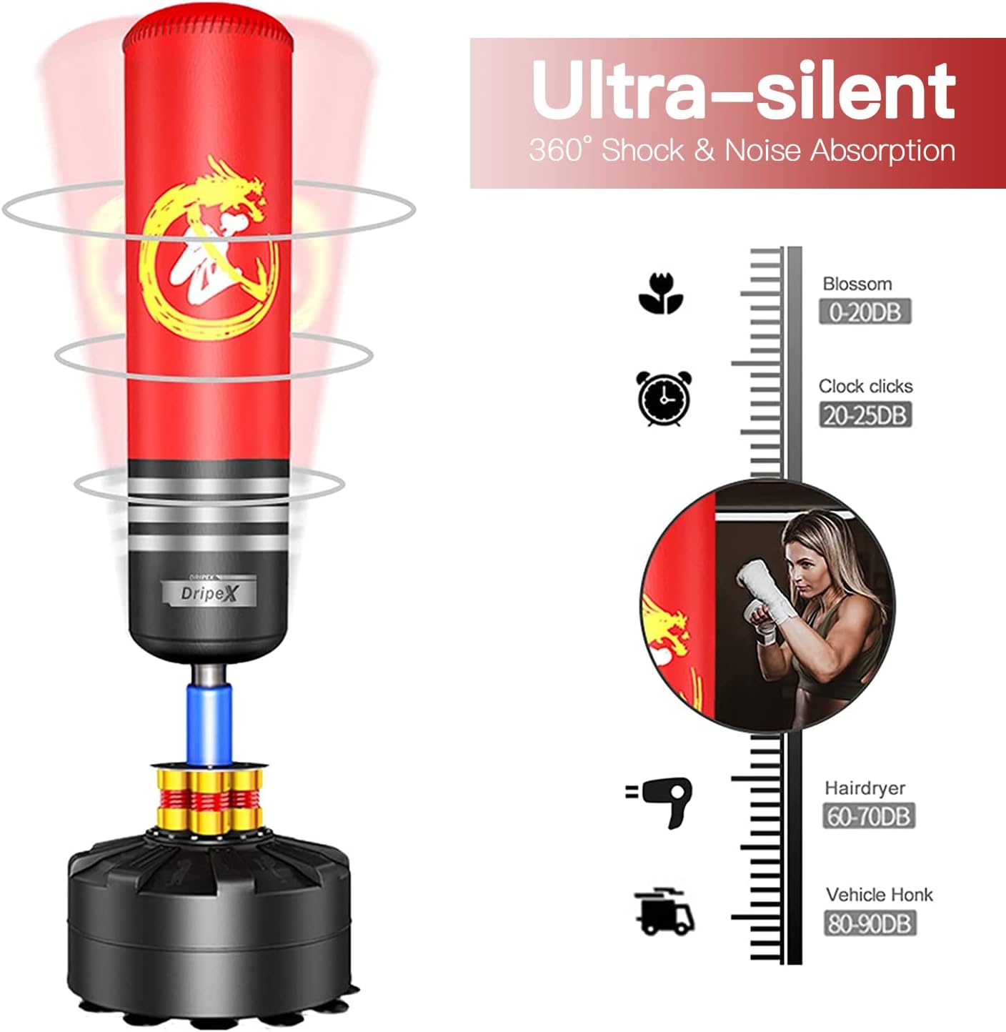 Dripex Freestanding Punching Bag 69'' - 182lb Heavy Boxing Bag with Suction Cup Base for Adult Youth Women Men- Free Stand Kickboxing Bags Kick Punch Bag | Red : Sports & Outdoors