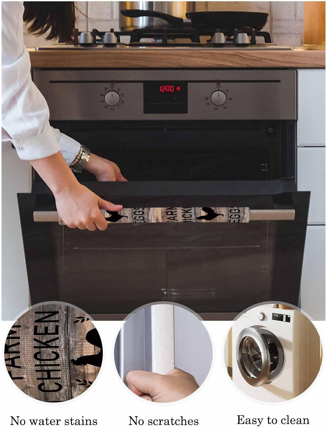 Brown Farm Chicken Refrigerator Door Handle Covers Set of 2,Country Retro Wooden Grain Kitchen Fridge Microwave Oven Dishwasher Stove Cabinet Handle Protectors,Farmhouse Cabin Washable Appliance Decor