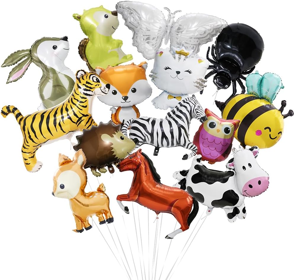Wild Safari Zoo Jungle Animal Decoration For Birthday, 15 Pack Forest Wildlife Woodland Animals Balloons - Honey Bee Bunny Owl Tiger Zebra Horse Butterfly Fox Deer Spider Bat Cow Cat Hedgehog Squirrel - Image 6