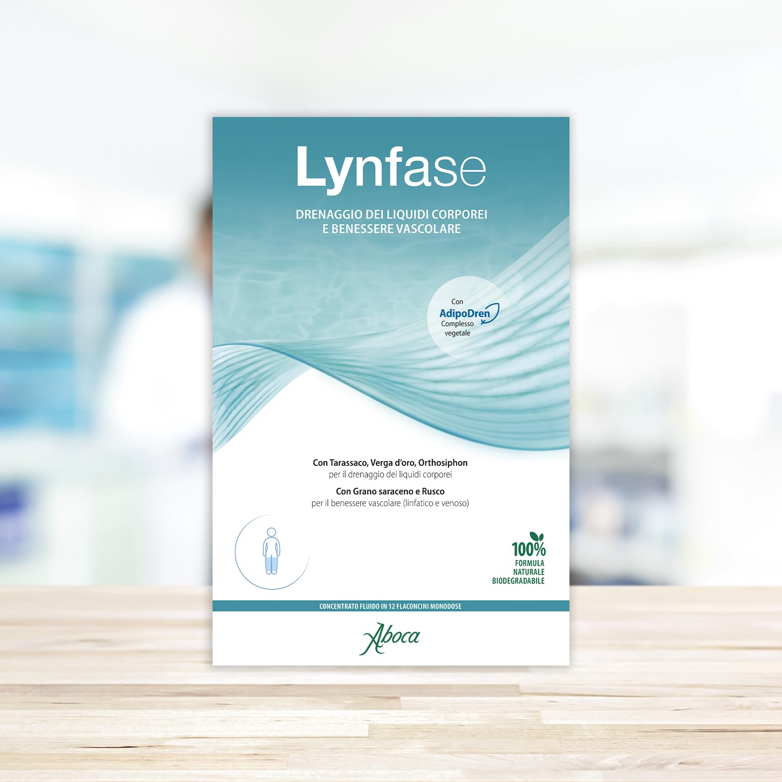 Aboca Lynfase Concentrat Fluide 12 Flacons Monodose - Drainage des Liquides Corporels et Bien-être Vasculaire - Avec Pissenlit, Verga d'or, Orthosiphon, Sarrasin et Ruscus
