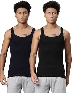 Levi's 015 Men's Rib Pure Cotton Solid Vest - Square-Neck, Sleeveless Side Branding, Snug fit with Easy Tucked (Pack of 2) Price In India