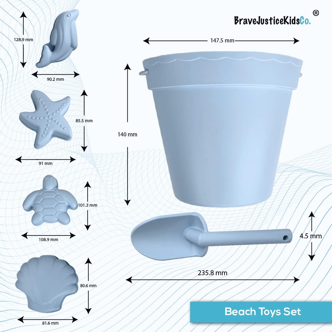 Silicone Beach Toys - Modern Baby Travel Friendly Beach Set | Bucket, Shovel, 4 Sand Molds, Bag | Sand Toys for Toddlers, Kids - 7pc (Dusty Citadel) image 3