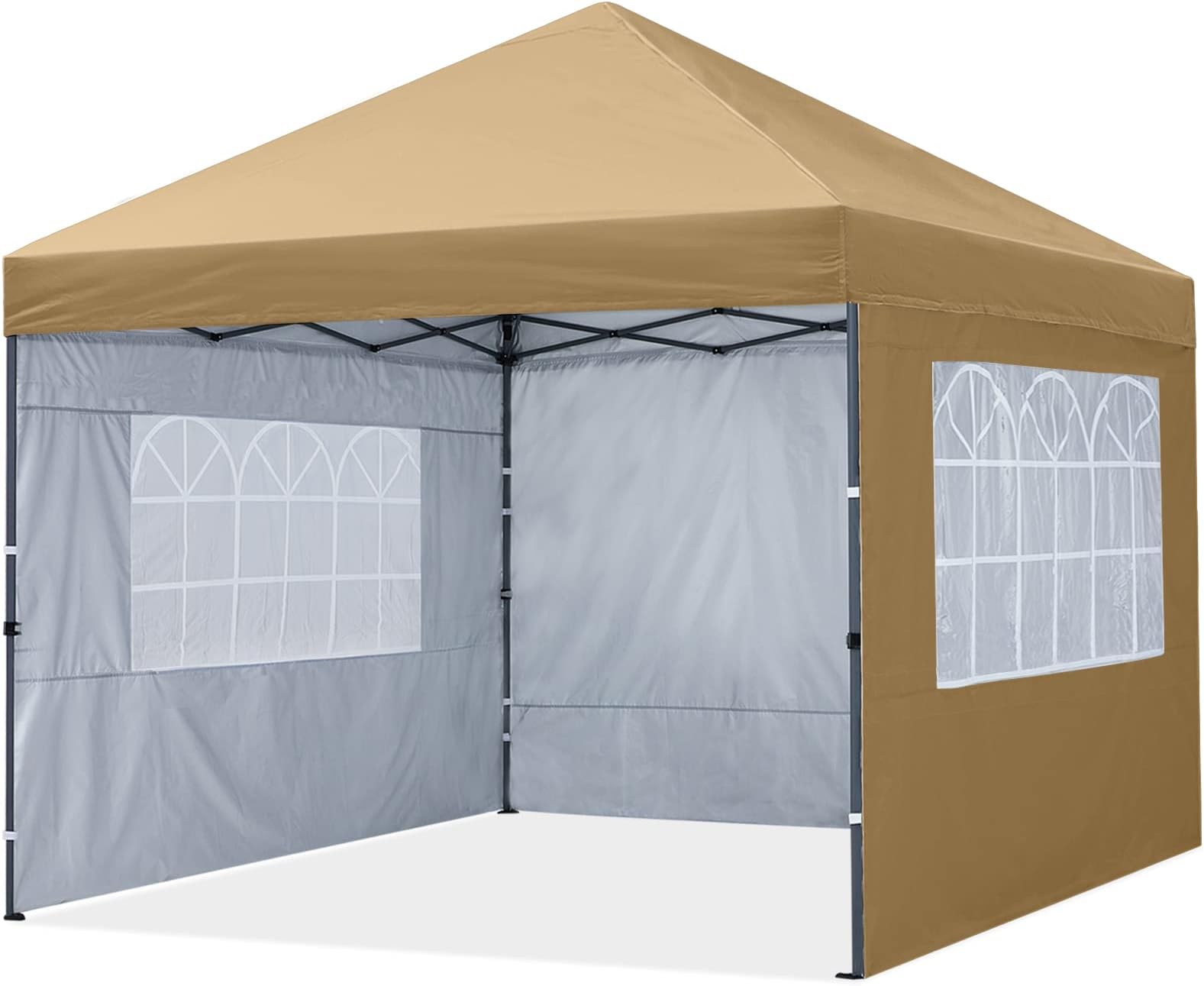 MasterCanopyPop Up Gazebo Tent 3x3 with Church Window Sidewalls, Beige