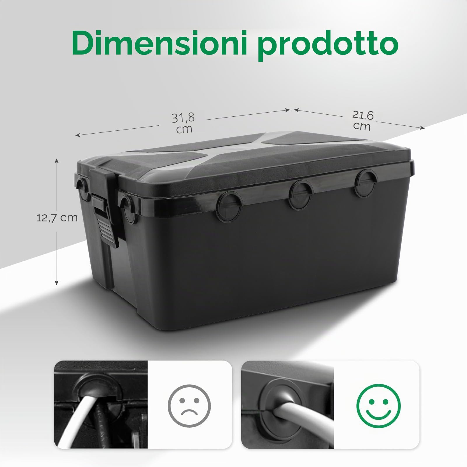 Gugxiom Grande scatola impermeabile per esterni, 32 x 22 x 13 cm, IP54, Outdoor Electric Box, 7 cavi porte, scatola per cavi di prolunga, ciabatta e connettori esterni (nero)