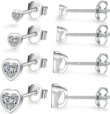 Sterling Silver Stud Earrings for Women Men- 4 Pairs of Hypoallergenic Small White Gold Plated Cubic Zirconia Cartilage Earrings Jewelry Sets 2mm/3mm/4mm/5mm