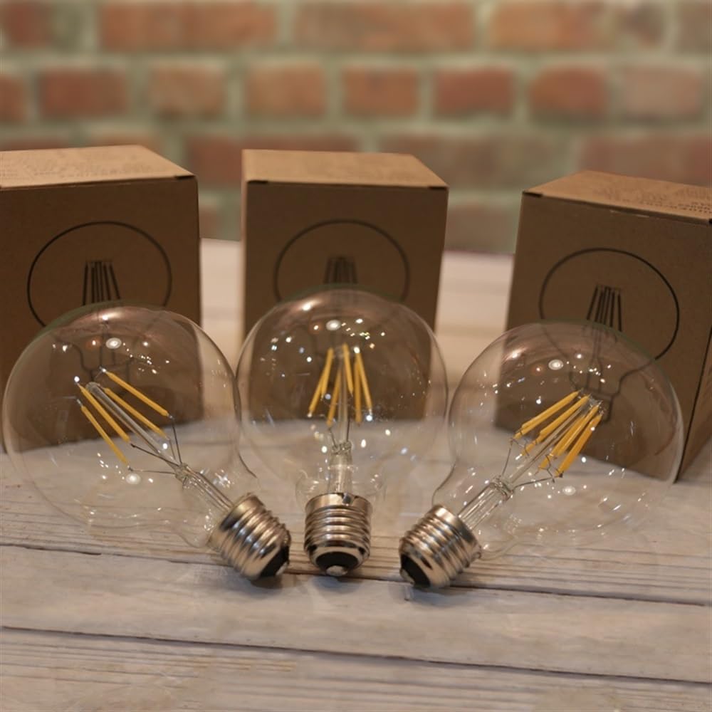 1fortunate Paquete de 10, bombilla de filamento LED G80 G95 G125, bombilla grande mundial de 4W, 6W, 8W, bombilla Edison de filamento E27, lámpara de interior de vidrio transparente AC220V