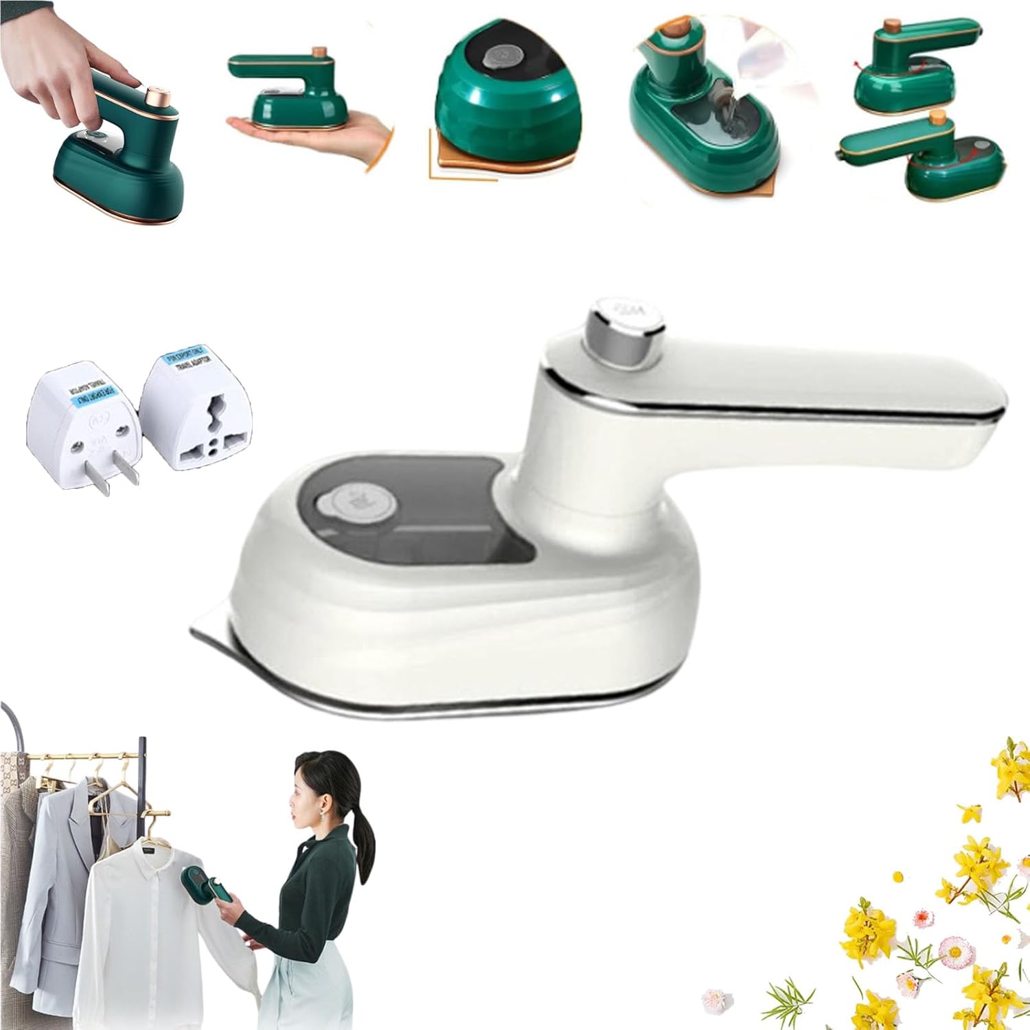 Rotary Garment Iron, Portable Handheld Garment Mini Electric Iron, Travel Iron Mini with Steam, Rotatable Portable Iron Steamer, Dual Voltage Travel Steamer, Foldable for Travel and Home Use (White) Rotary Garment Iron, Portable Handheld Garment Mini Electric Iron, Travel Iron Mini with Steam, Rotatable Portable Iron Steamer, Dual Voltage Travel Steamer, Foldable for Travel and Home Use (White)