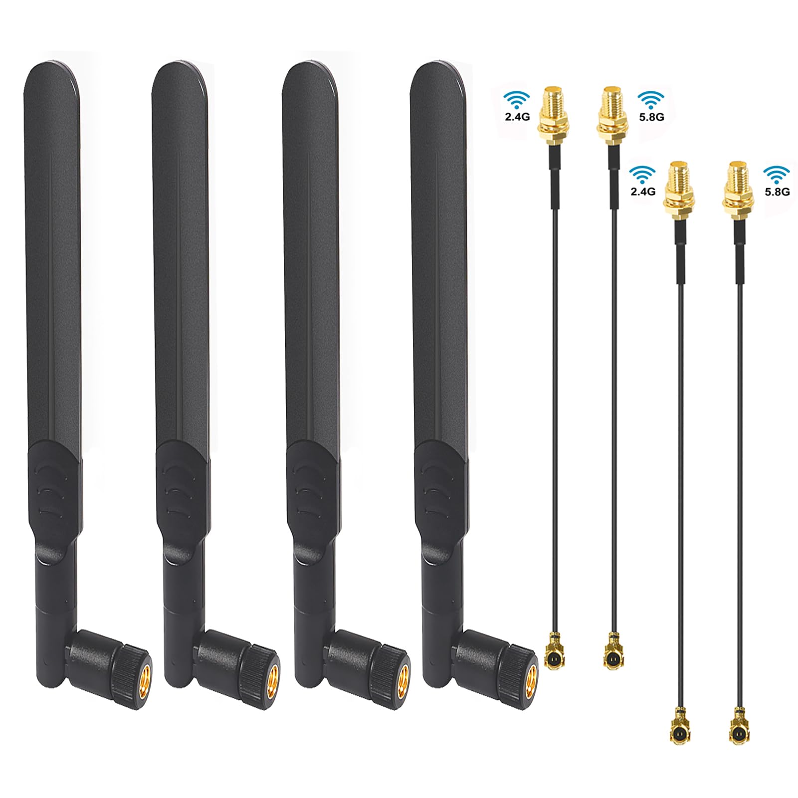 Antennes WiFi 8dBi Double Bande (2,4 GHz Et 5,8 GHz) - 2 Pièces Avec Câbles RP-SMA - Pour Carte Réseau PCIe, Routeurs Mini, PC Bureau