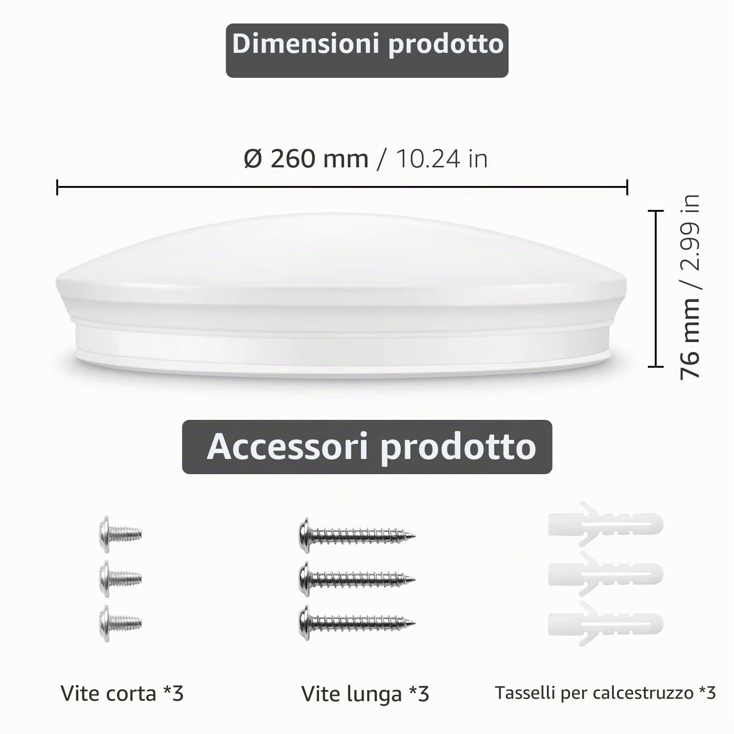 Lepro Plafoniera LED, 12W Lampada da Soffitto, Equivalente a 60W, Lampada da Bagno 5000K Bianco Diurno, φ26cm, Plafoniera da Bagno per Cucina, Corridoio, Ufficio, Balcone, Camera da Letto | Lampada da Bagno Angolo di 115°, CRI 80+, Lampada da Soffitto Pro