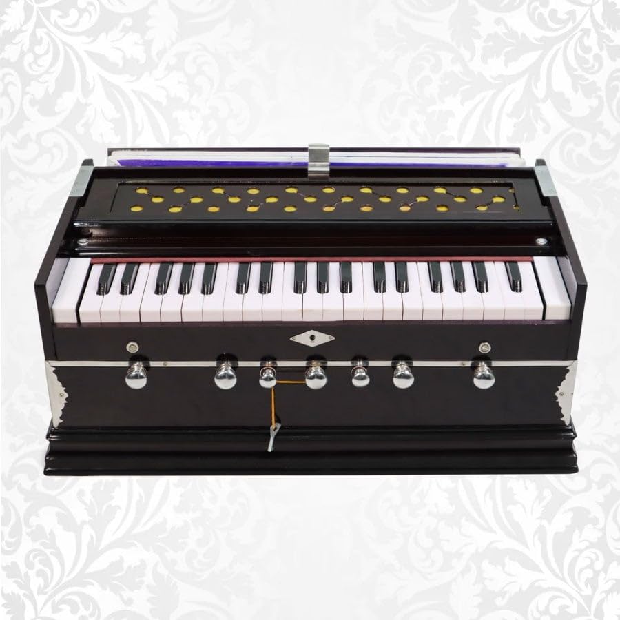Amilav Collections Harmonium 7 Stopper, 3¼ Octaves, Double Bellow, Bass-Male reeds, Indian Music Instrument Harmonium With Cover