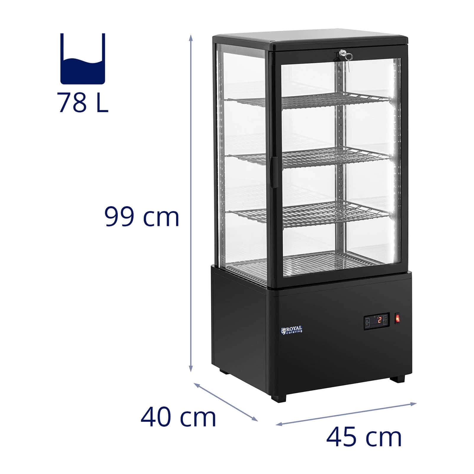 Royal Catering Vetrina Refrigerata da Banco RCCC-78-BT (78 L, 4 livelli, nero, chiudibile a chiave)