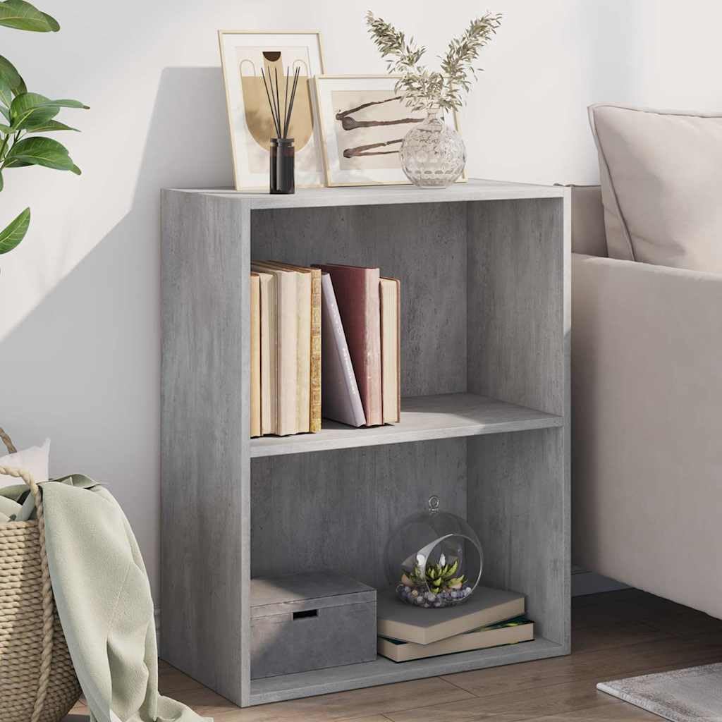 Libreria a 2 scomparti, grigio cemento, 60 x 30 x 76,5 cm, in legno con spazio, salvaspazio come scaffale e divisorio per soggiorno, ufficio, studio, cameretta dei bambini, ripiano aperto