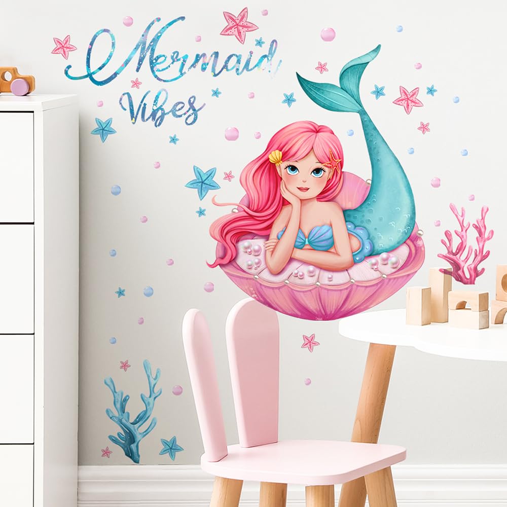 Buer HomieDecals for Girls Bedroom, Wall Stickers for Baby Nursery, Mermaid Pattern