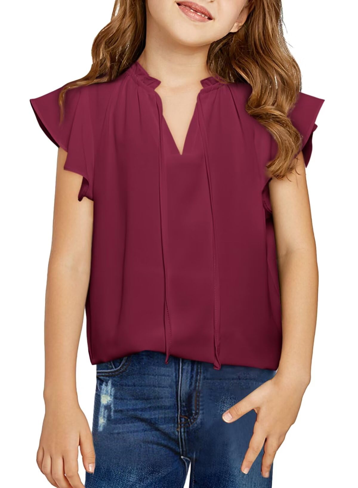 DOKOTOO KIDS Girls Short Sleeve Blouse Dress Shirt Top Size 7-15 Years Old