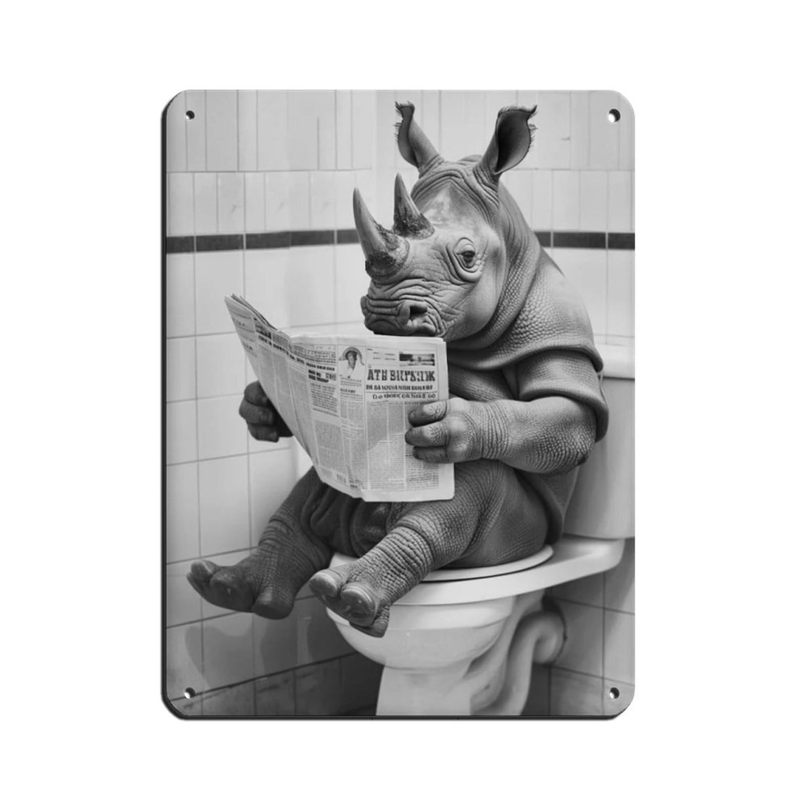 Lxwnze 30L X 40W Cm Rhino Sitting On The Toilet Reading A Newspaper (3) Retro Poster Metal Tin Sign Chic Art Retro Iron Painting Bar People Cave Cafe Family Garage Poster Wall Decoration 12X16inch(30X40cm)