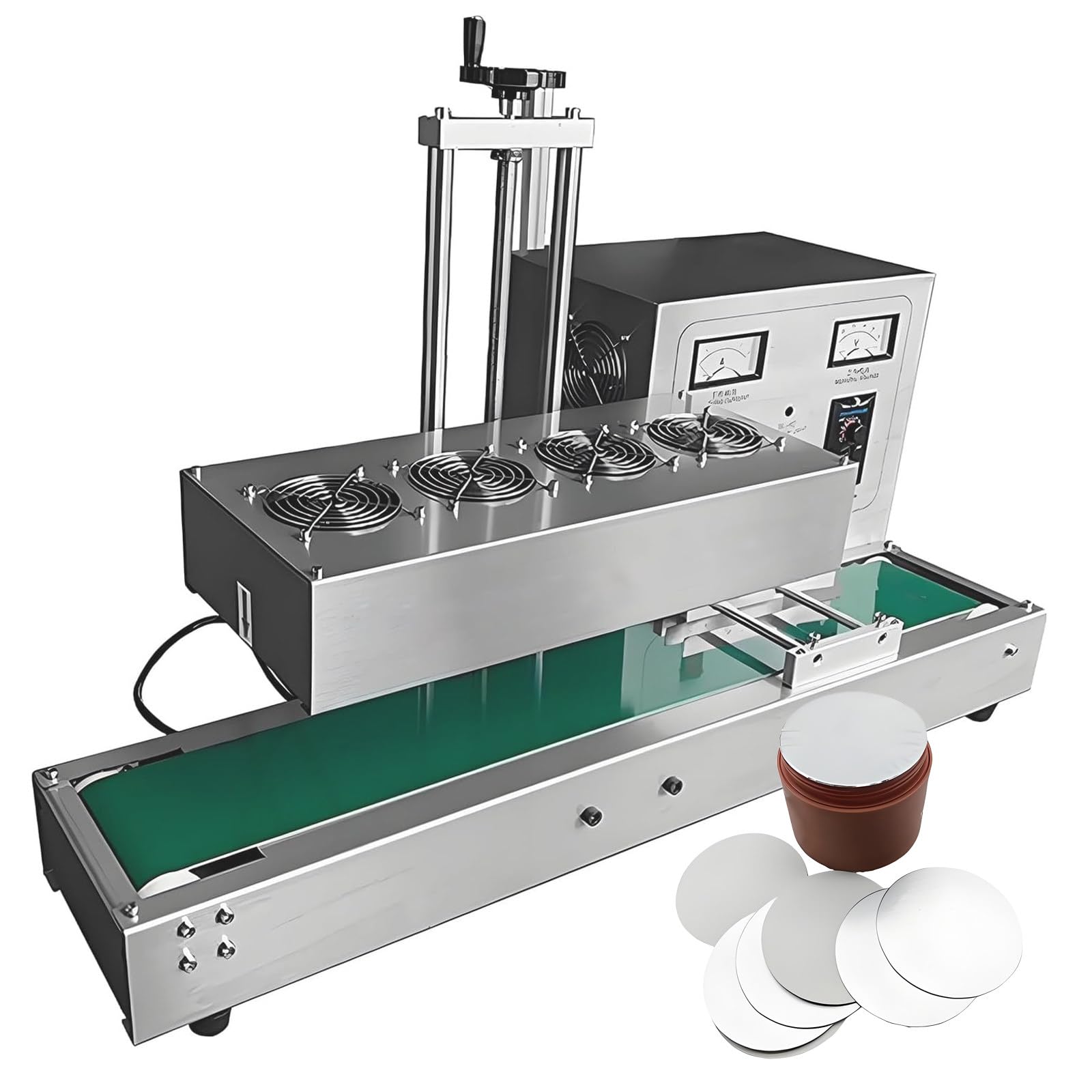 Máquina de sellado de papel de aluminio, sellador automático de banda de inducción electromagnética de 1800 W para botellas y bolsas, adecuada para altura de 20 a 300 mm y tamaño de tapa de 15 a 60 mm