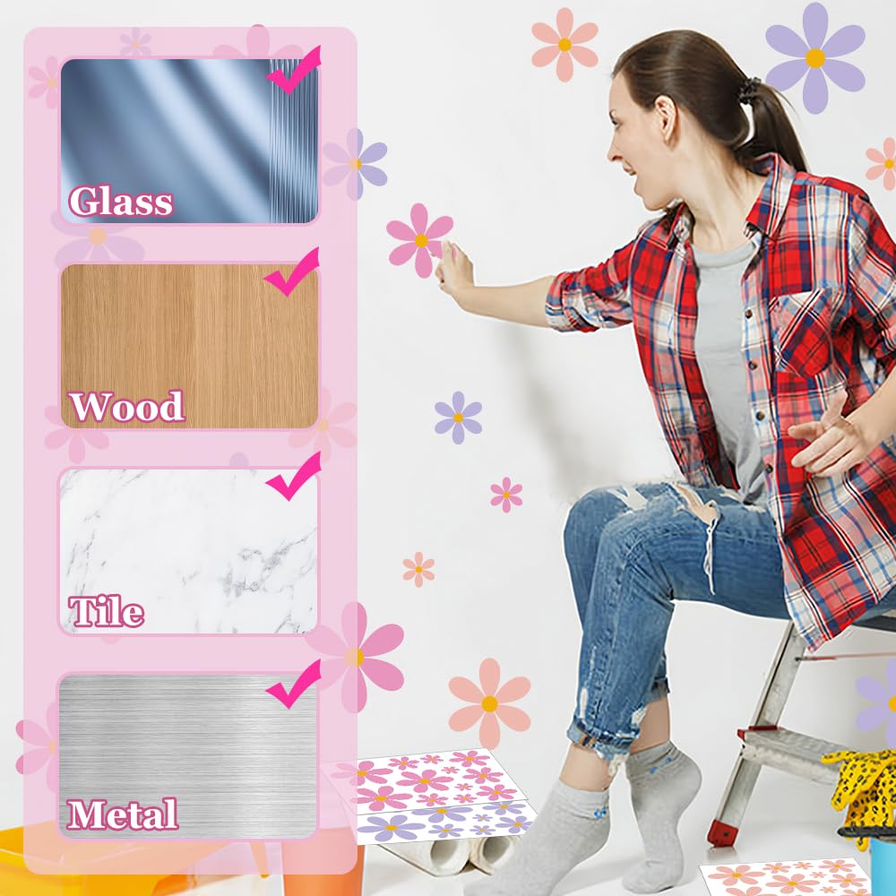 6 Sheets Flower Wall Stickers Multi-Size Daisy Walls Decals Waterproof Daisy Sticker Peel and Stick Wall Art Stickers for Kids Girls Nursery Playroom Bedroom Living Room - Image 4