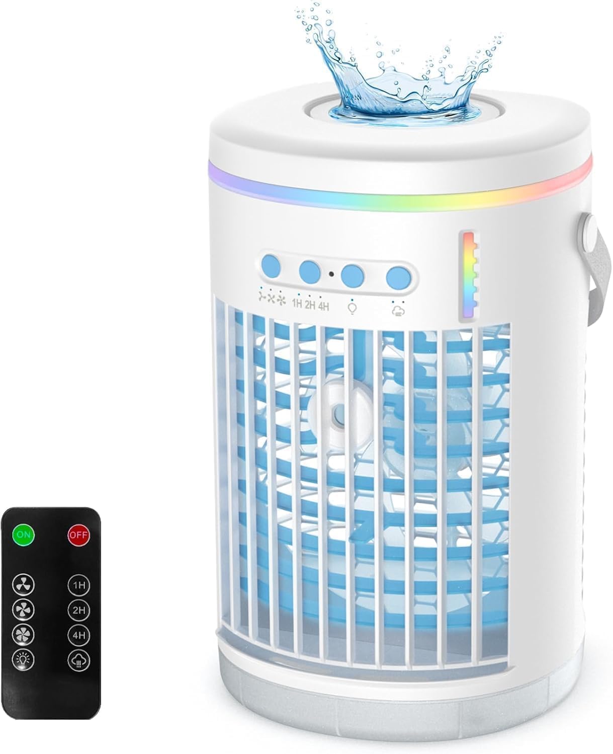 Portable Air Conditioner Fan,Personal Mini Cooler Humidifier,3-Speed Evaporative Air Cooler 7 Color Lights,1400ml Cordless AC Desktop Spray Air Conditioner Remote Control Cooling Fan