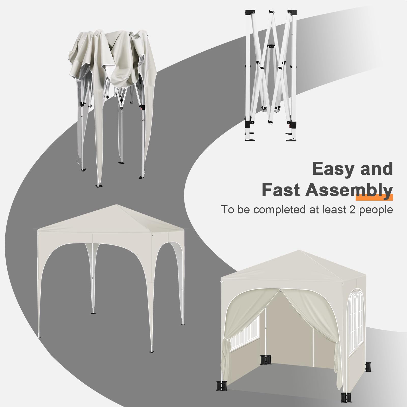 WOLTU Pavillon mit 4 Seitenteilen 4 Sandsäcke, Faltpavillon 2x2m mit Halbmonddach Tragetasche, Gartenpavillon wasserfest stabil UV-Schutz, Partyzelt Outdoor höhenverstellbar, Beige