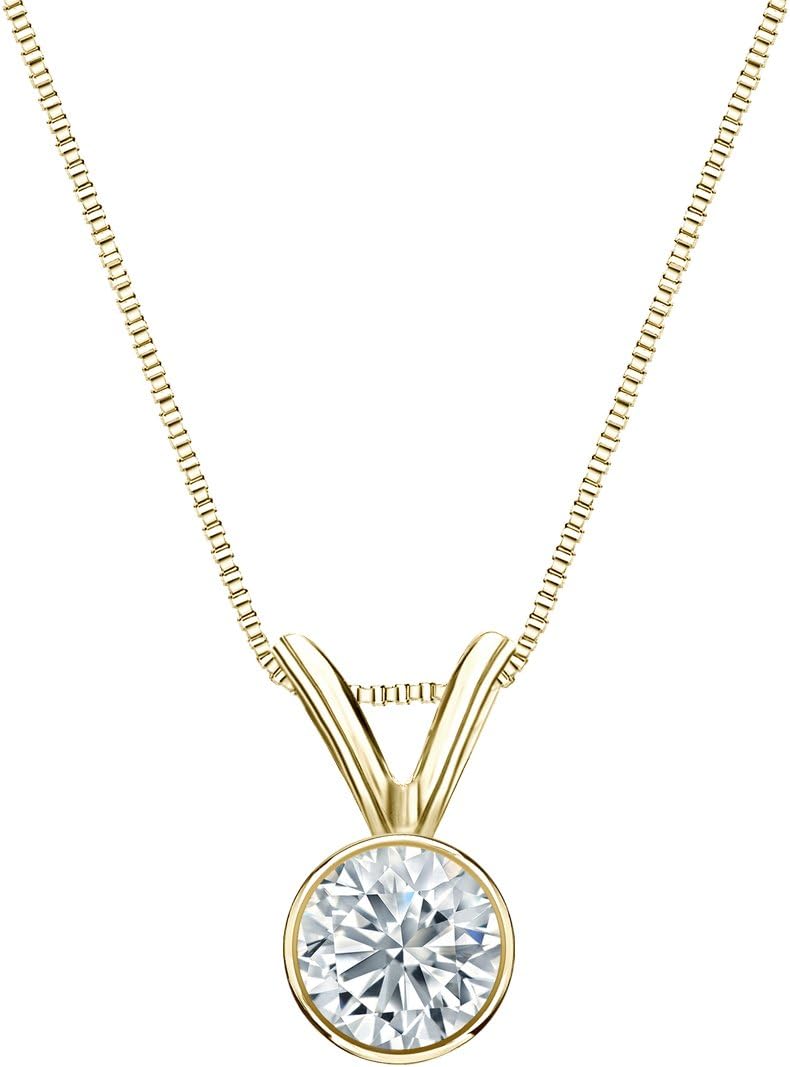 14k Yellow Gold Bezel Round-Cut Diamond Solitaire Pendant (1/4 cttw, J-K, I1-I2)
