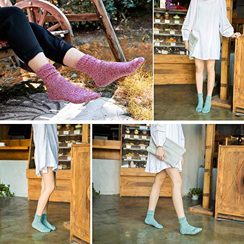 Image of Winter Women Socks 5 Pairs Vintage Wool Casual Thermal Crew Socks