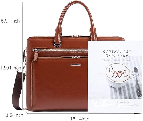 Miniatura 3 de BOSTANTEN Maletines para hombres de cuero portátil 15.6 pulgadas ordenador mensajero hombro delgado Buisness viaje trabajo caso