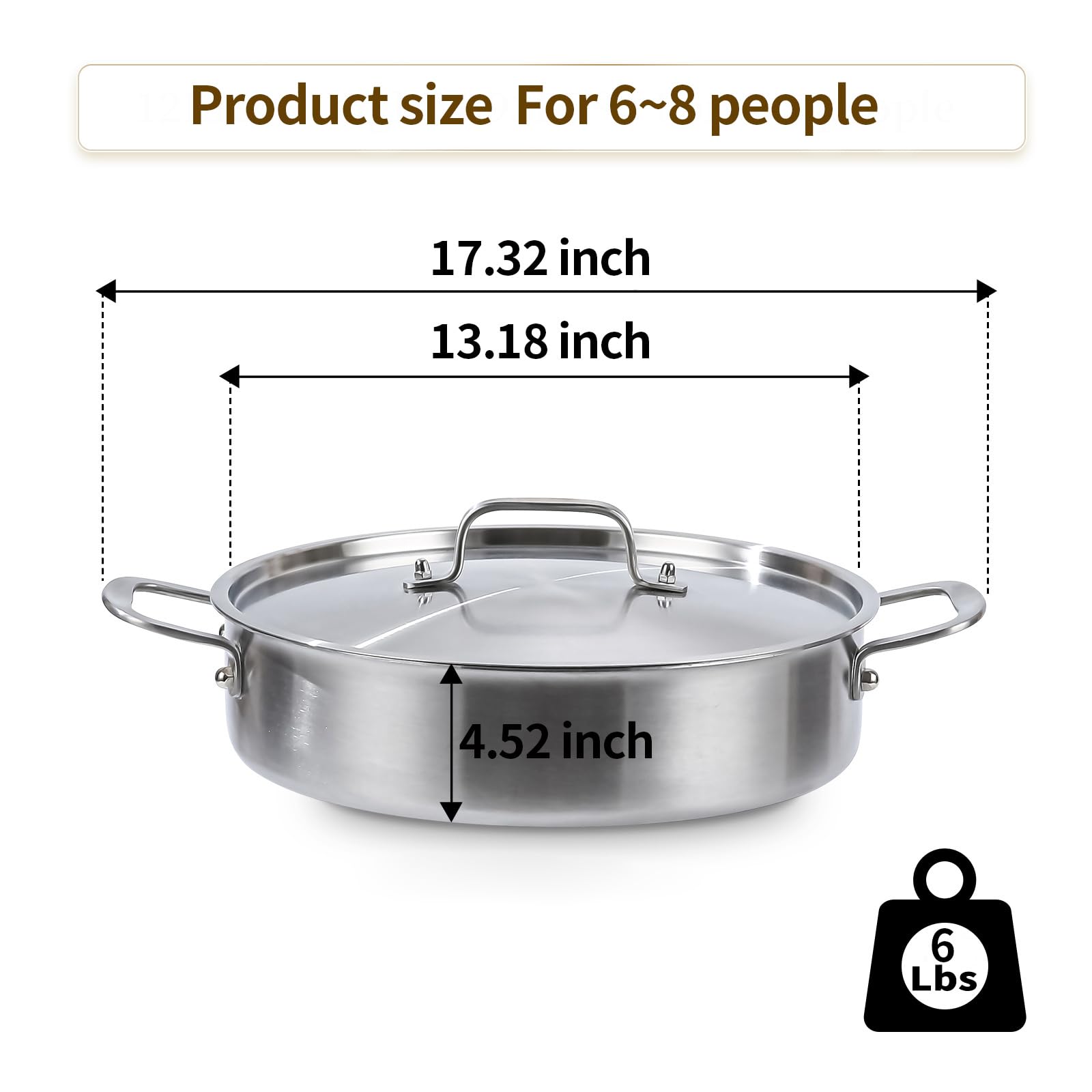 DELARLO 8 Quart Stainless Steel Braiser Pan -4