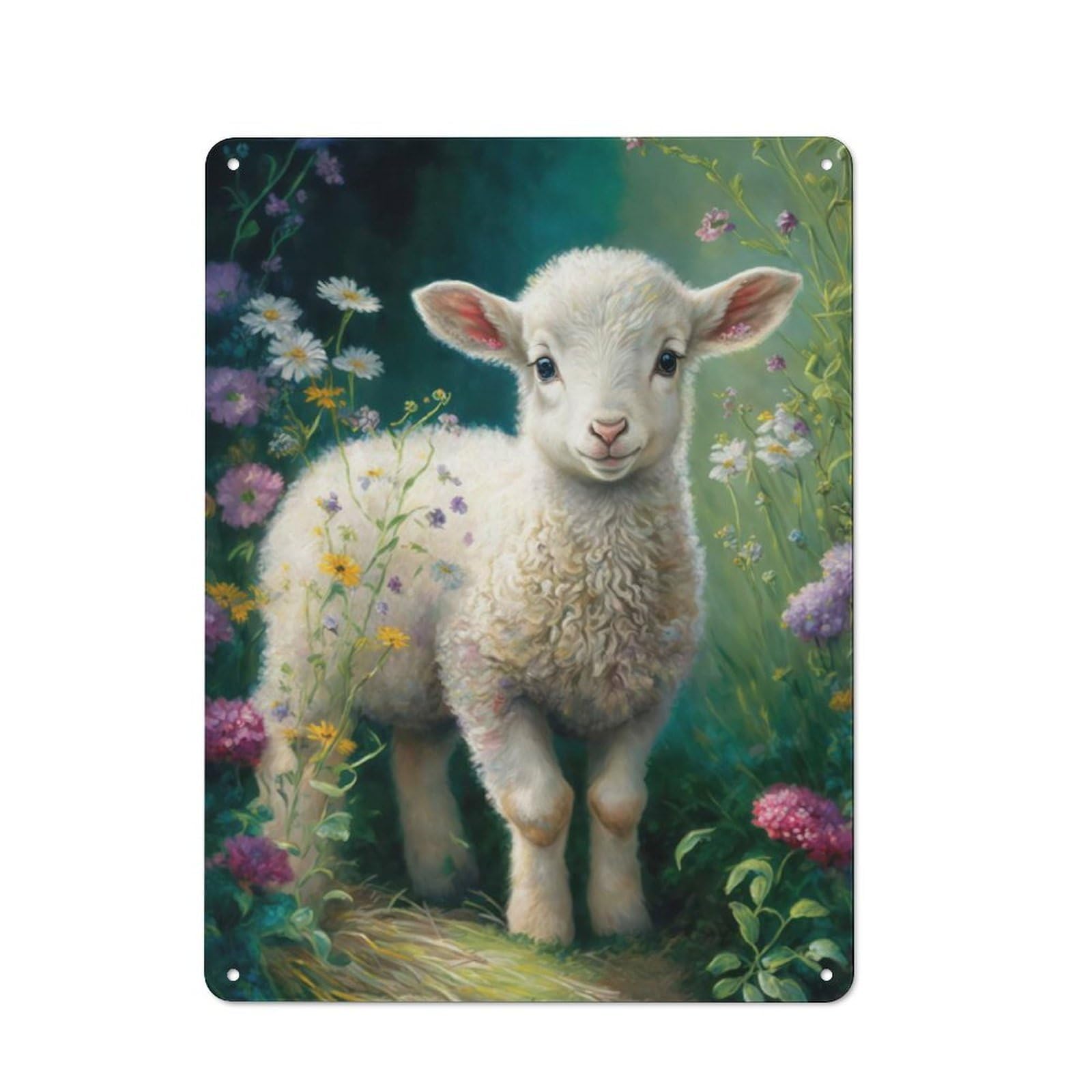 40x30cm Retro Tin Sign with Innocent Little Lamb for Lounge Or Reading Corner, A Decorative Metal Sign for Lounges And Reading Corners