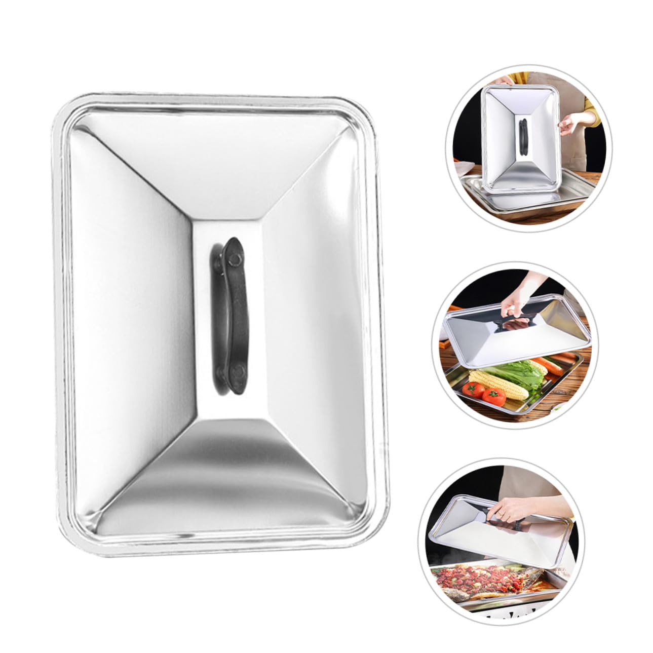 Coperchio Barbecue Protezione Cibo Resistente e Pratica Rettangolare in Acciaio Inossidabile per Teglia Alimentare per Cucina e Hotel