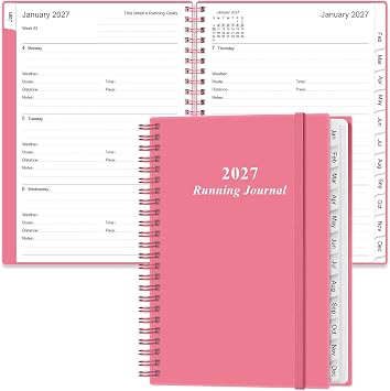 2027 Running Journal, Runners Day-by-Day Log 2027, 12 Months Running Log for Tracking Your Daily Runs, Races, Goals and Achievements, 6.4" x 8.5", Pink