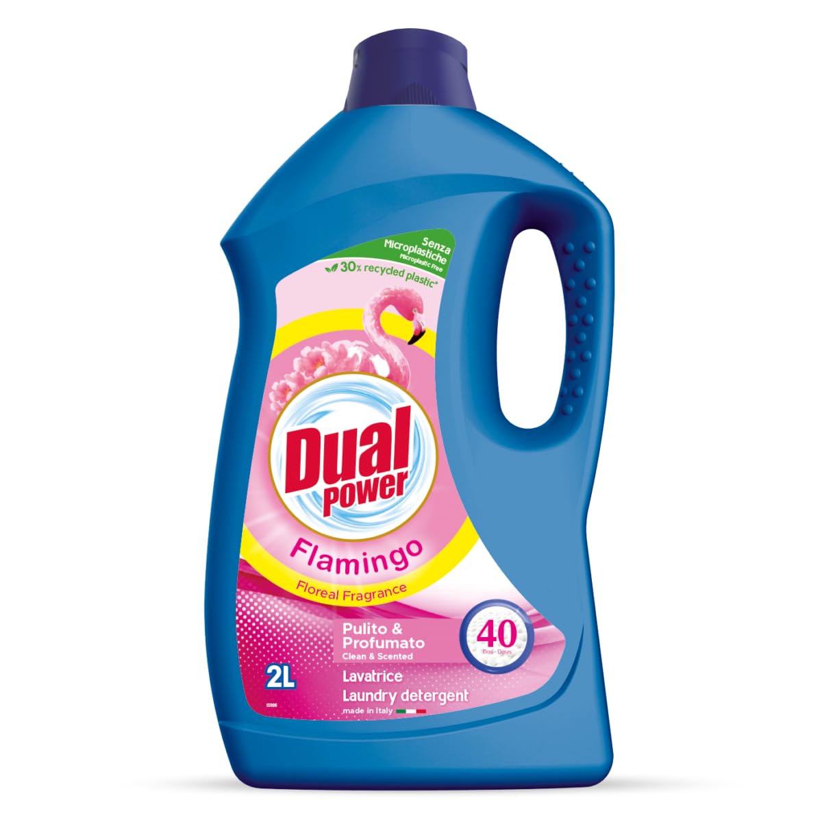Detersivo Lavatrice Flamingo Dual Power Detersivo - Detergente líquido concentrado para ropa de colores - Detergente con aroma floral - 40 lavados 2L + llavero Beni Culinari gratuito