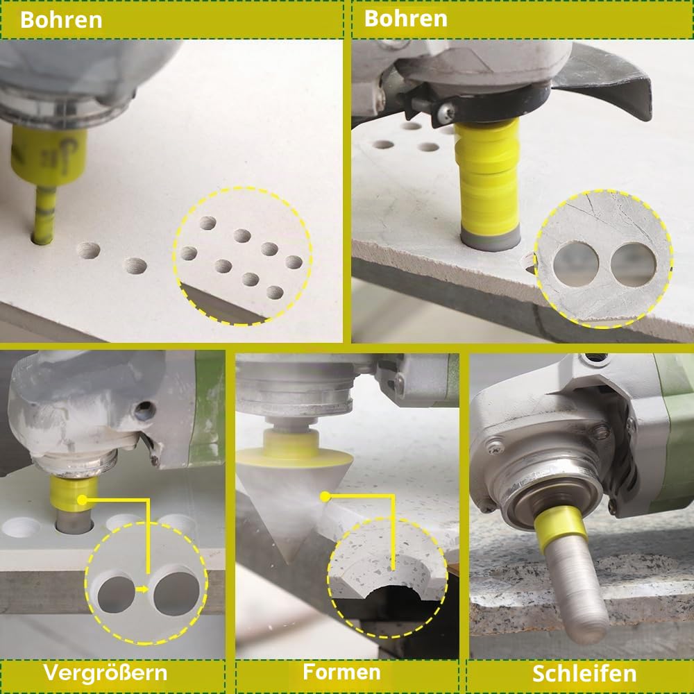 Diamant Fliesenbohrer Set Diamant Lochsäge Set Diamand Bohrkrone | (6/6/8/20/35/50/68/110+20mm Fingerfräser+50mm Fasenbohrer+Adapter) für Porzellan Keramik Fliesen Marmor Granit M14 Gewinde