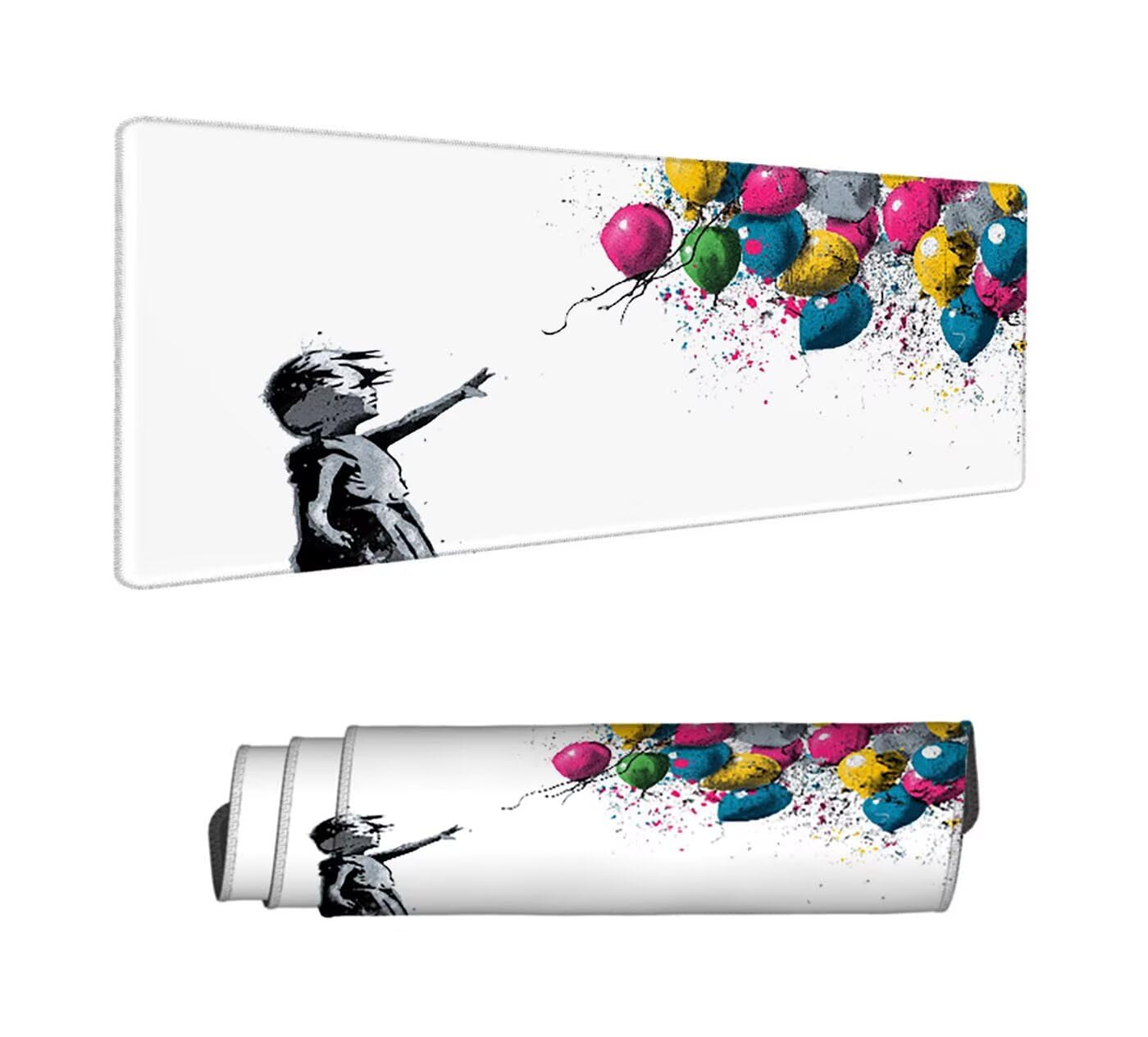 Kolorowa podkładka pod mysz do gier XXL 1200 x 400 mm podkładka pod mysz biurowa szyta wodoodporna antypoślizgowa, podkładka pod mysz balonową do pracy, gier, biura, wystroju domu, szybciej, prezenty