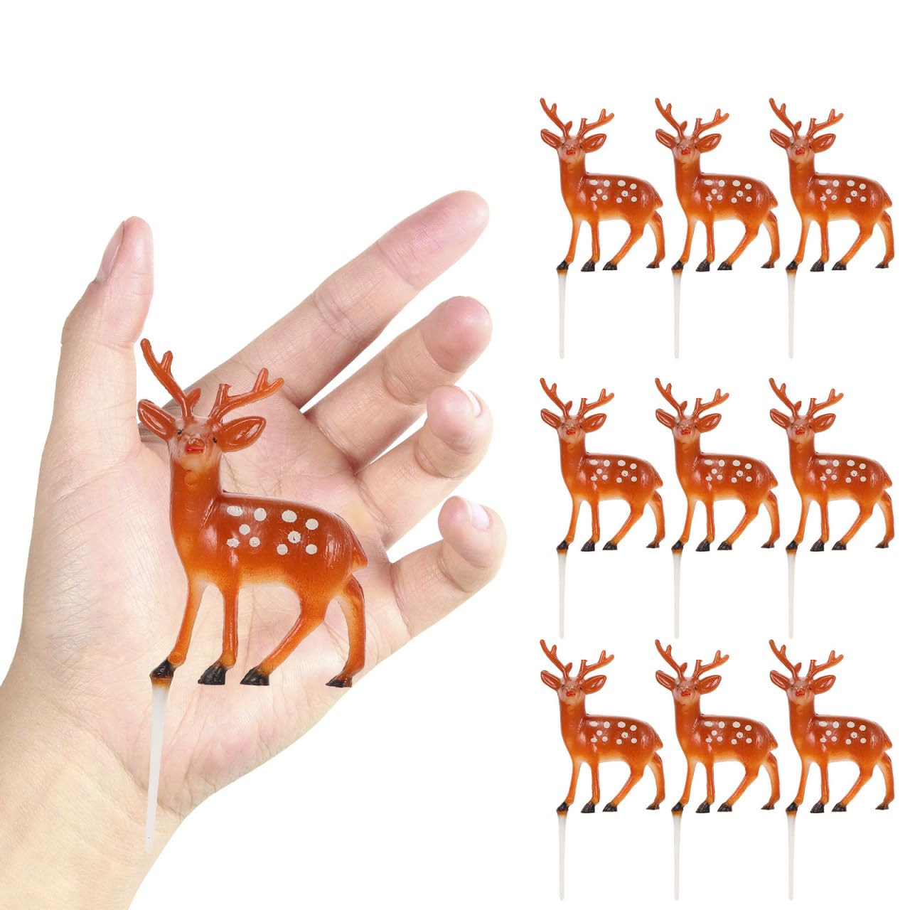 Hemobllo 10Pcs Christmas Deer Cupcake Toppers Decorative Picks for Cakes and Party Food Festive Reindeer Figures for Holiday Cake Decoration and Fruit Appetizer Use
