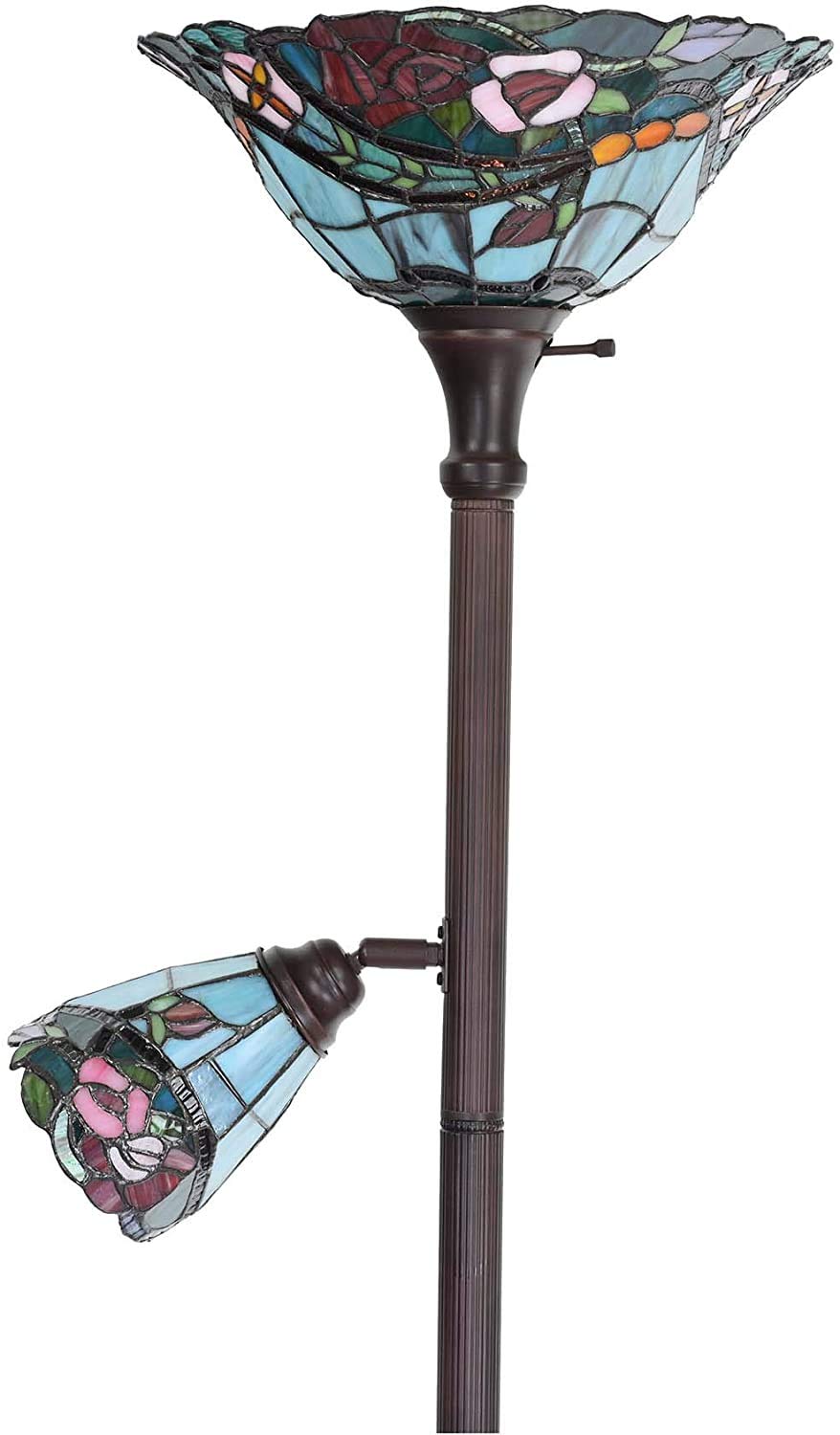 Bieye L30739 Lampe torchère en verre teinté de style Tiffany avec abat-jour de 14pouces de large et abat-jour rotatif de 6 pouces pour la lecture de travail, 70pouces de hauteur