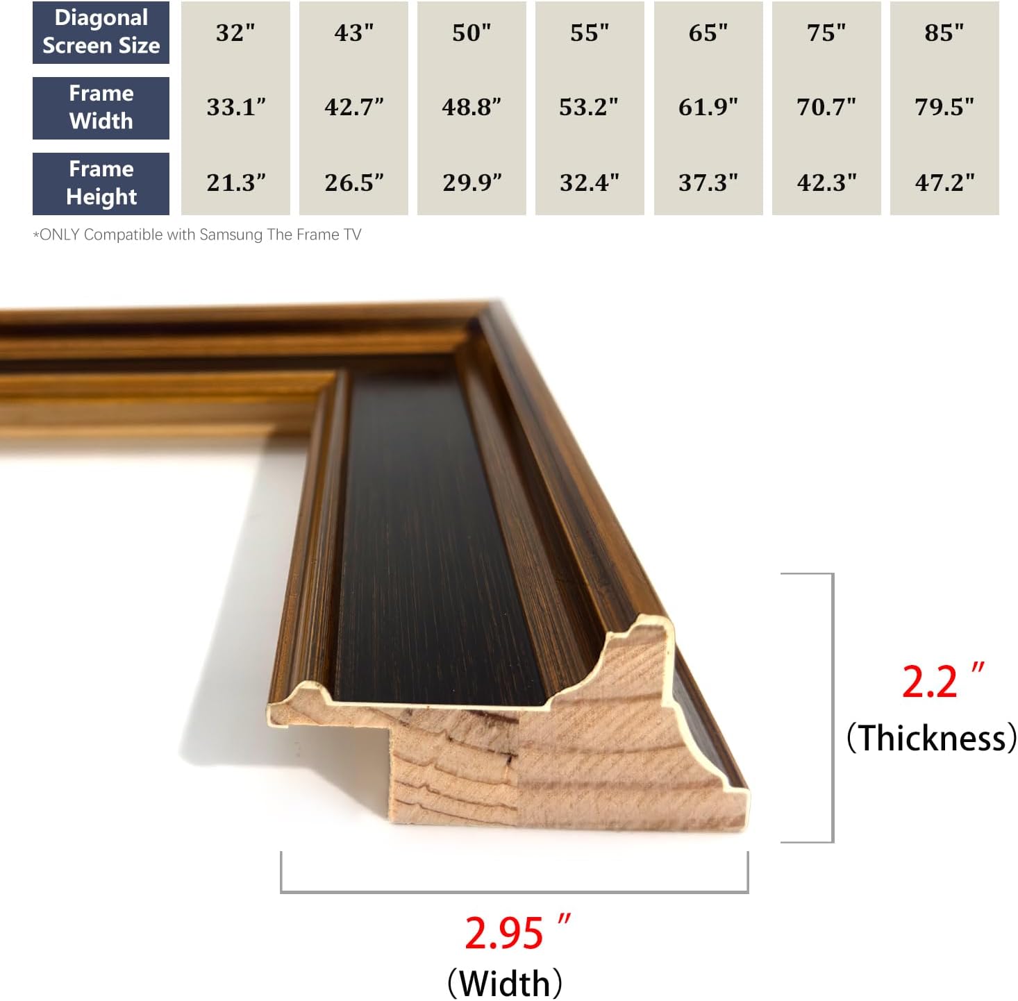 Black TV frame 43" (Gilded Noir, 43-LS03) - Compatible ONLY with Samsung The Frame TV and Pro TVs (Fits 2021-2026, LS03A, LS03B,LS03C,LS03D,LS03FA,LS03FW)