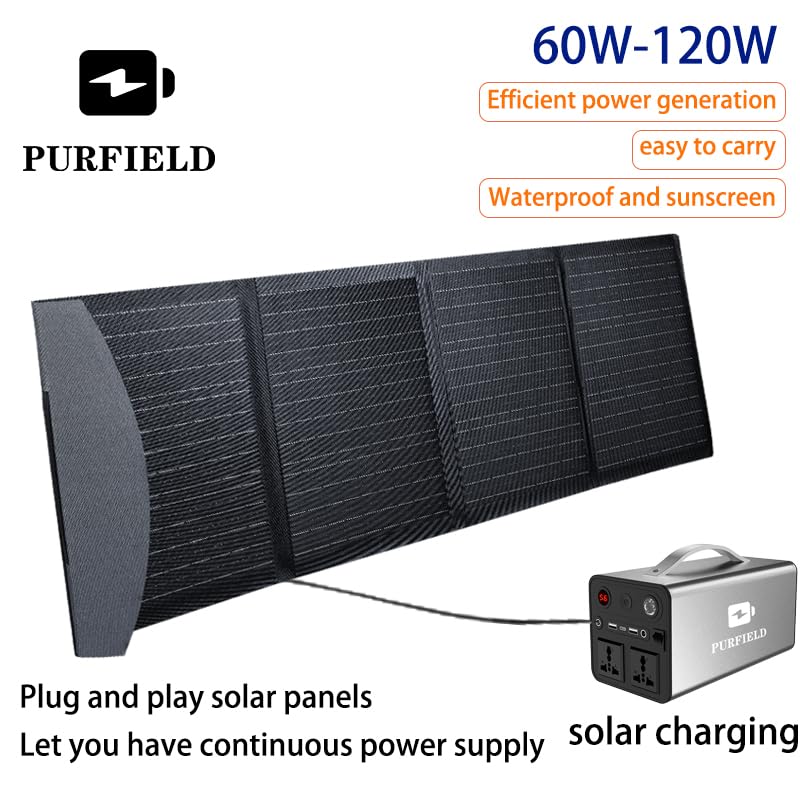 60W-120W Portable Solar Panel Charger for Laptop Cellphone, Waterproof IP65 Foldable Solar Panel with 4 Output, for Solar Generator, Power Bank, 12V Car Battery… (60, Watts), Black - Image 4