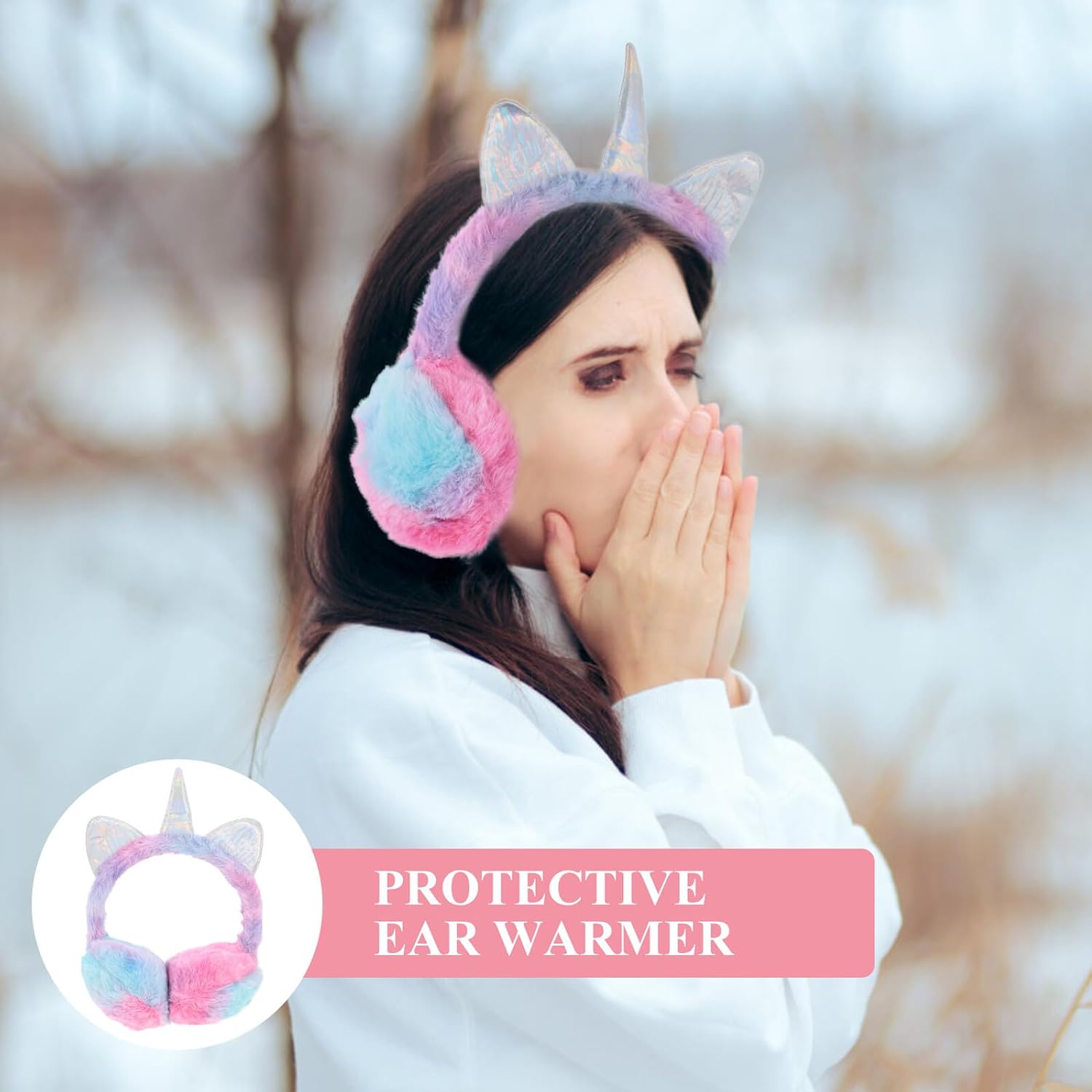 Plush Winter Earmuffs Windproof Ear Cover Purple Cute Unicorn Warm Ear Warmer Outdoor Cold Weather Accessory