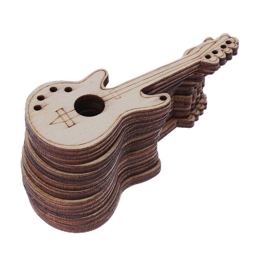 10 Pcs / Set Natural Wooden Slices Kit Guitar Shape Unfinished Wooden Chips for Farmhouse Indoor Decoration Accessory Cut Wood Scrapbooking Embellishment Craft Hanging Ornaments Embellishment