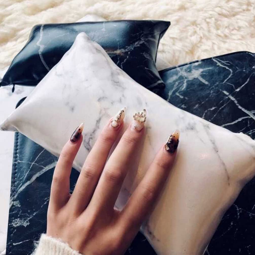 Lurrose 1 Set Hand Rest for Nails PU Leather Marble Pattern Nail Arm Rest Cushion Folding Manicure Nail Art Stand with Mat for Manicure Table Nail Art Supplies White - Image 2