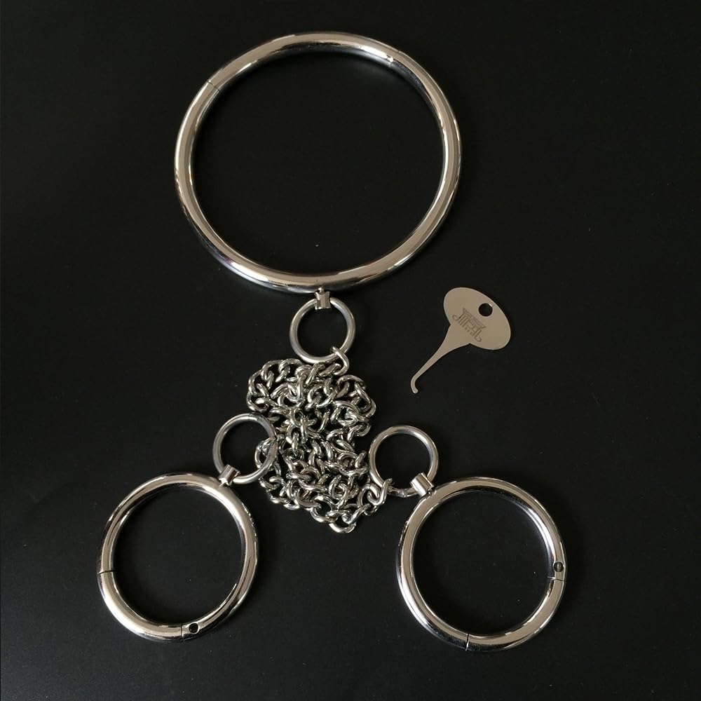 Runde BDSM Handschellen Aus Edelstahl Bondage Fesseln Hand Manschetten Sklaven Extrem Hals Kragen Halsbänder mit Verbindungs Kettens Chäkel Sm Sex Spielzeug für Paare Anfänger Torture Fetish