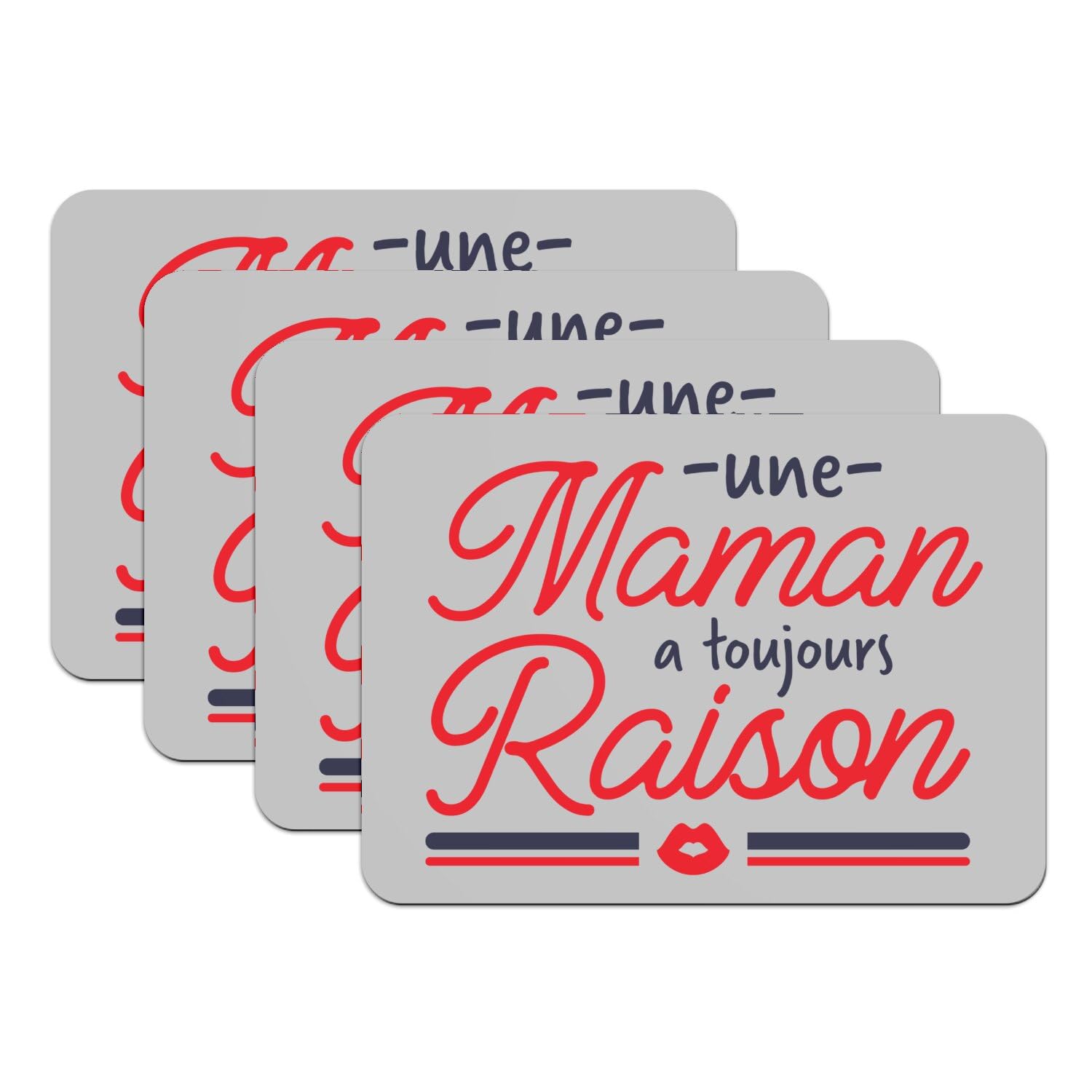 Sets de table gris grand format lot de 4 dessous en caoutchouc avec message humoristique