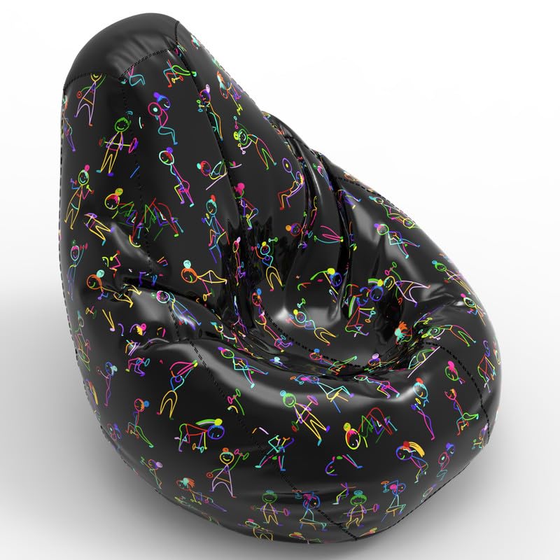 Image of Biggie Bean Bag 1Xl Bean Bag Chair with Beans Filled-Perfect for Living Room,Bedroom,Study-Sale Design(Printed - Full-Gym Poses - F - Black)-Faux Leather