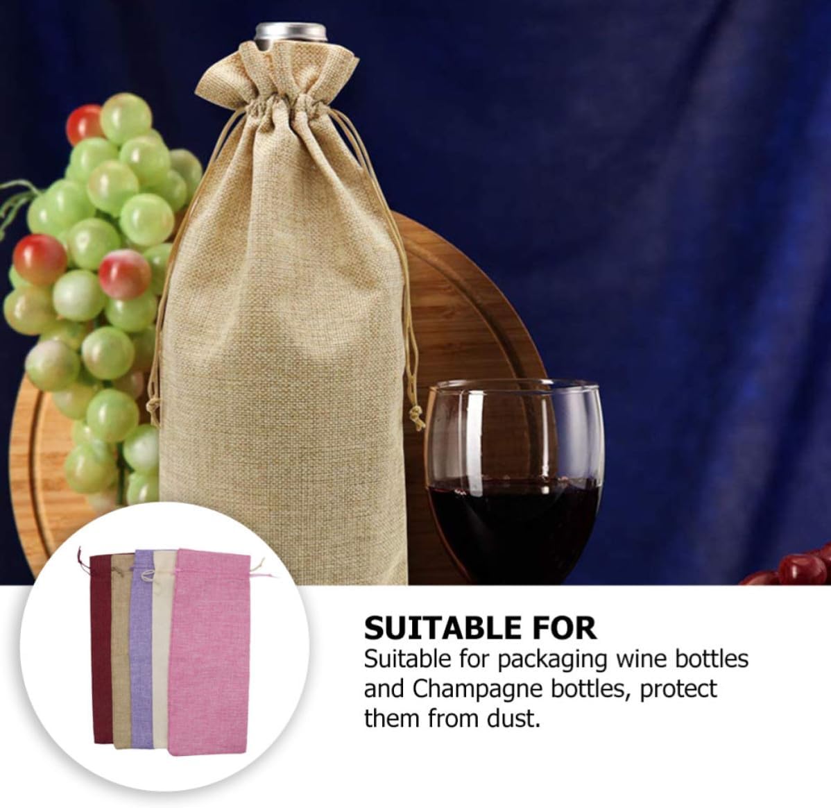 Amosfun 10pcs Wine Drawstring Bags Cotton Imitation Linen Bottle Cover | Reusable Storage, Protects Bottles, Parties Festivals Christmas Thanksgiving New Year