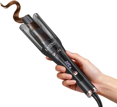 LANDOT Automatic Rotating Curling Iron 1 Inch with Adjustable Fast Heating | 2-Way Anti-Tangle Self Curling Wand, Ceramic Tourmaline Barrel, Dual Voltage Travel Iron for Beginners & All Hair Types
